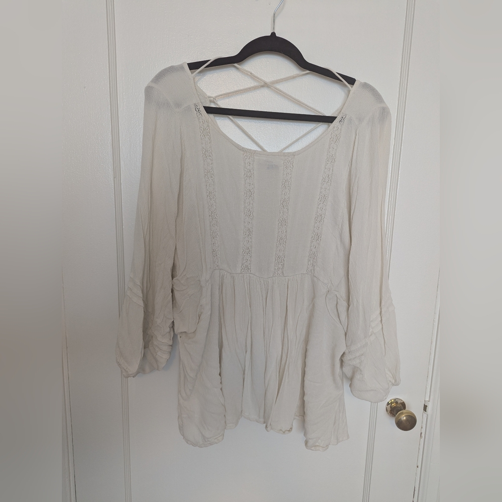American Eagle Outfitters Cream Boho Blouse L